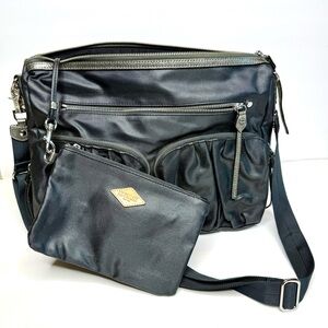 MZ Wallace Metallic Dark Gray Nylon Double Strap Womens Crossbody